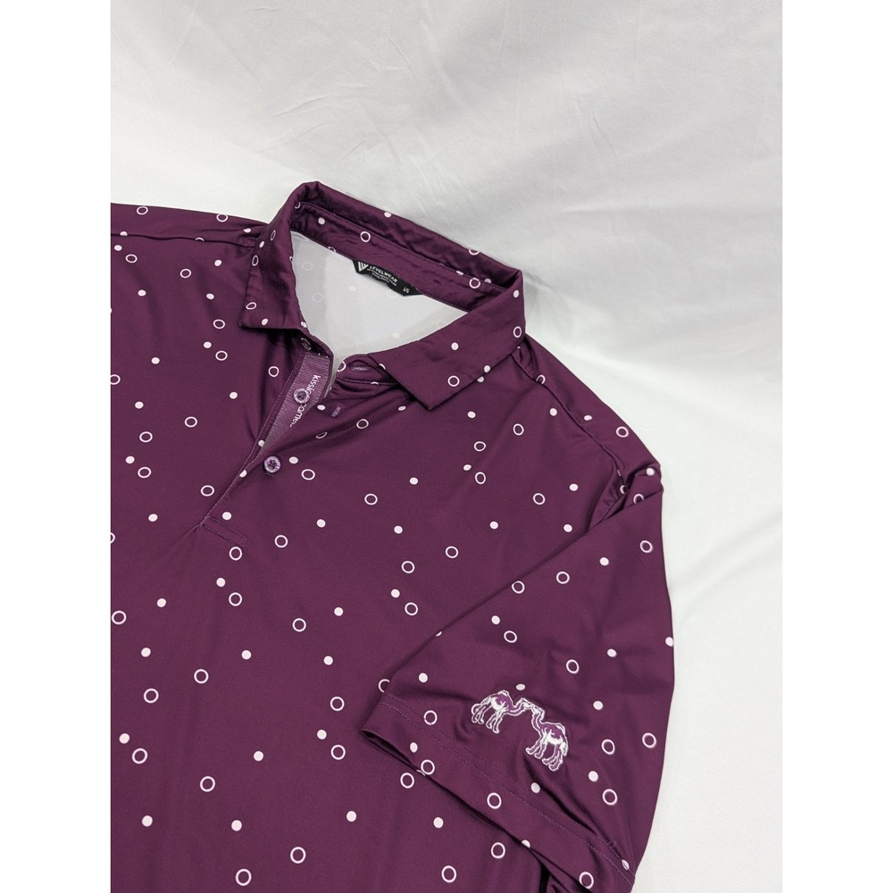 Level Wear Polo Shirt Mens Large Purple All Over Print Kissing Camels Golf Club